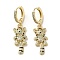 Raccoon Real 18K Gold Plated Brass Dangle Leverback Earrings, with Enamel and Cubic Zirconia, Clear, 43x12mm