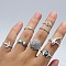 8Pcs Alloy with Synthetic Turquoise Finger Rings, Shell Shape/Flower/Dolphin, Antique Silver, Inner Diameter: 14~18mm