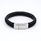 Unisex Casual Style Braided Leather Cord Bracelets, with 304 Stainless Steel Clasps, Black, 215x12x6mm