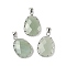 Natural Green Aventurine Pendants, Faceted Oval Charms with Brass & Iron Findings, Platinum, 26x17x5~6mm, Hole: 4.5mm