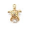 Brass Pave Clear Cubic Zirconia Charms, Cadmium Free & Nickel Free & Lead Free, Real 18K Gold Plated, Tortoise, 17x12x5mm, Hole: 1.2mm