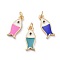 Cubic Zirconia Charms, with Brass Findings and Enamel, Fish, Golden, Mixed Color, 14.5x6x2mm, Hole: 1.8mm