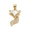 Brass Micro Pave Clear Cubic Zirconia Pendants, with Shell, Cadmium Free & Lead Free, Fox, Real 18K Gold Plated, 20.5x13x6mm, Hole: 4x3mm