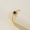 Vintage Minimalist Brass Adjustable Chain Women's Ring, Zircon Square Ring, Blue