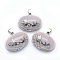 Natural Rose Quartz Pendants, with Alloy Findings, Oval, Platinum, 26.5x32x12mm, Hole: 4.5x5mm