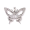 Non-Tarnish Hollow 201 Stainless Steel Pendants, Butterfly, Stainless Steel Color, 31x41x2mm, Hole: 4x6mm