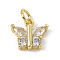 Brass Micro Pave Cubic Zirconia Charms, Cadmium Free & Lead Free, with Jump Rings, Butterfly Charms, Real 18K Gold Plated, 9.5x11x3mm, Hole: 3.4mm