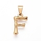 304 Stainless Steel Pendants, Bamboo Style, Letter, Ion Plating(IP), Real 18K Gold Plated, Letter.F, 19x11x3mm, Hole: 3x7mm