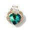 Real 18K Gold Plated Rack Plating Brass Micro Pave Clear Cubic Zirconia Pendants, with Glass, Long-Lasting Plated, Cadmium Free & Lead Free, Butterfly with Heart Charm, Teal, 21x17.5x8mm, Hole: 3.5x2.5mm