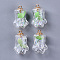Bear Paw Transparent Glass Pendants, with Dried Flower & Resin Rhinestones inside, Plastic CCB Cup Pearl Peg Bails Pin Pendants Bails, Golden, Light Green, 37~38x25x20.5mm, Hole: 3.5mm