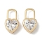 Brass Micro Pave Clear Cubic Zirconia Pendants, Cadmium Free & Nickel Free & Lead Free, Heart, Real 18K Gold Plated, 17.5x9.5x5mm, Hole: 5~6.5mm