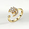 Brass Micro Pave Cubic Zirconia Rotating Cuff Rings for Women, for Calming Worry Meditation, Golden, Moon, Inner Diameter: 15~20mm