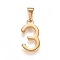 304 Stainless Steel Pendants, Number, Golden, Num.3, 20.5x10.5x1.5mm, Hole: 6x3mm