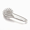 Brass Micro Pave Cubic Zirconia Safety Brooch, Tail, Clear, Platinum, 60x24.5mm, Pin: 1.5mm