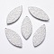 Non-Tarnish 304 Stainless Steel Pendants, Leaf with Flower Pattern, Stainless Steel Color, 39x16x1.5mm, Hole: 1.4mm
