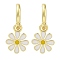 Rack Plating Flower Brass Hoop Earrings, with Enamel, Long-Lasting Plated, Lead Free & Cadmium Free, Real 18K Gold Plated, White, 25x11.5mm
