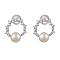 Natural Pearl Ear Studs, with Sterling Silver Micro Pave Clear Cubic Zirconia Findings, Round, Platinum, 13x12mm