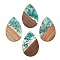 Transparent Resin & Walnut Wood Big Pendants, with Glitter Powder, Teardrop, Turquoise, 51.5x33~33.5x3.5mm, Hole: 2mm