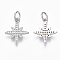 Brass Micro Pave Clear Cubic Zirconia Charms, with Jump Ring, Nickel Free, Eight Pointed Star, Real Platinum Plated, 14x12x2mm, Hole: 3mm