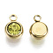 PVD Vacuum Plating 201 Stainless Steel Rhinestone Charms, Birthstone Charms, Flat Round, Real 18K Gold Plated, Light Colorado Topaz, 8.5x6x3mm, Hole: 1.5mm