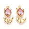 Brass Micro Pave Cubic Zirconia Pendants, Flower Charms, Long-Lasting Plated, Nickel Free, Real 18K Gold Plated, Pink, 21x11x4.5mm, Hole: 1.5mm