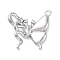 Brass Rhinestone Pendants, Butterfly with Snake Charms, Real Platinum Plated, 16.5x17.5x4mm, Hole: 1.6mm