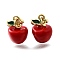 Brass Enamel Pendants, with Jump Ring, Cadmium Free & Lead Free, Real 18K Gold Plated, Apple, 15x10mm, Hole: 3mm