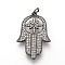 Brass Micro Pave Cubic Zirconia Pendants, Cadmium Free & Lead Free, with Jump Rings, Hamsa Hand/Hand of Fatima /Hand of Miriam, Gunmetal, 34.5x22.5x3mm, Hole: 3mm