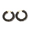 Glass Seed Beaded Hoop Earrings for Women, Real 18K Gold Plated Big Circle Brass Hoop Earrings, Black, 44x45x8.5mm, Pin: 1.4x0.4mm