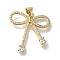 Bowknot Rack Plating Brass Clear Cubic Zirconia Pendants, Cadmium Free & Lead Free, Long-Lasting Plated, Real 18K Gold Plated, 23x23x2.5mm, Hole: 3x4mm