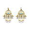 304 Stainless Steel Enamel Charms, with Jump Rings, Hamsa Hand/Hand of Fatima/Hand of Miriam with Eye, Real 14K Gold Plated, Sky Blue, 14.5x11.5x1mm, Jump Ring: 2.7x0.4mm, 1.9mm inner diameter