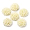 Glass Seed Beaded Cabochons, Cluster Beads, with Golden Plated Iron Perforated Disc Settings, Half Round, Lemon Chiffon, 19.5x9mm