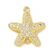 Real 18K Gold Plated Brass Micro Pave Cubic Zirconia Connector Charms, Cadmium Free & Nickel Free & Lead Free, Starfish Links, Clear, 16.5x15x2.5mm, Hole: 1.1mm
