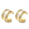 Brass Micro Pave Clear Cubic Zirconia Cuff Earrings for Women, Half Round, Golden, 14x10mm