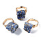Adjustable Natural Lapis Lazuli Finger Rings, with Light Gold Brass Findings, Nuggets, US Size 8 1/4(18.3mm)