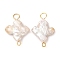 Natural Baroque Keshi Pearl Cross Connector Charms, with 304 Stainless Steel Double Loops, Floral White, Golden, 23x14.5~16x3~4.5mm, Hole: 1.6~3.5mm