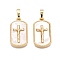 Brass & Shell Pendants, Cadmium Free & Lead Free, Rectangle & Cross Charms, Real 18K Gold Plated, 20x11x3mm, Hole: 6x3.5mm