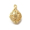 Brass Pendants, Hollow Rhombus Charms, Real 18K Gold Plated, 24x13x12mm, Hole: 1.6mm
