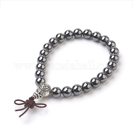 Немагнитные синтетические круглые браслеты из гематита BJEW-JB03845-03-1