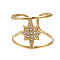304 Stainless Steel Star Open Cuff Ring with Rhinestone, Hollow Chunky Ring for Women, Golden, US Size 7 3/4(17.9mm)