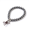 Non-Magnetic Synthetic Round Hematite Stretch Bracelets, with Alloy Guru Bead Sets, Burlap Packing, Antique Silver, 2-1/8 inch(5.5cm), Bag: 12x8.5x3cm