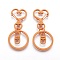Iron Heart Split Key Rings, Keychain Clasp Findings, Lead Free & Nickel Free, Orange, 68x30x6mm