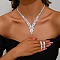 Butterfly Brass Rhinestone Earrings & Pendant Necklaces Set for Women, Silver, 297mm