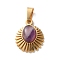 Natural Amethyst Pendants, 304 Stainless Steel Sun Charms, Ion Plating(IP), Golden, 16.5x13x4mm, Hole: 6x3mm