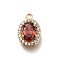 Brass Micro Pave Cubic Zirconia Pendants, Cadmium Free & Nickel Free & Lead Free, Oval Charms, Real 18K Gold Plated, Orange, 13x8.5x5mm, Hole: 1.2mm