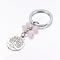 Alloy Keychain, with Rose Quartz Beads, Flat Round with Tree of Life, 89mm