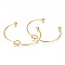 304 Stainless Steel Love Knot Cuff Bangle Making, with End Round Beads, Golden, Inner Diameter: 2-1/2 inch(63~66mm)