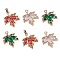6Pcs Brass Cubic Zirconia Pendants, Maple Leaf Charm, Real 18K Gold Plated, Long-Lasting Plated, Mixed Color, 24x17mm, Hole: 1.8mm