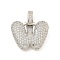 Brass Micro Pave Clear Cubic Zirconia Pendants, Cadmium Free & Nickel Free & Lead Free, Platinum, Letter W, 31x20x5mm, Hole: 3x6mm
