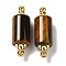 Natural Tiger Eye Connector Charms, with Golden Plated 304 Stainless Steel Findings, Column Links, 36x12mm, Hole: 1.2~1.4mm